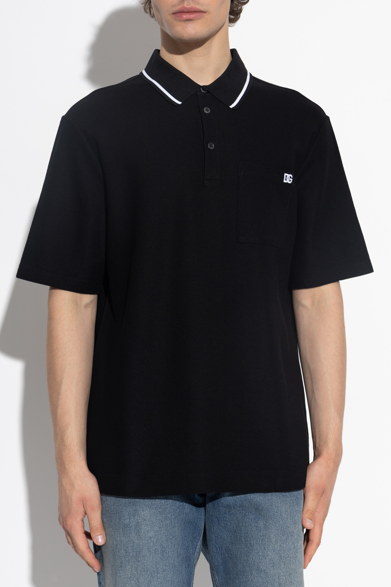 Tシャツ・カットソー Dolce & Gabbana SS25 Knitted polo shirt (GXZ02ZJBSK3 N0000) Silk jacquard polo-shirt with DG logo in Black for Men